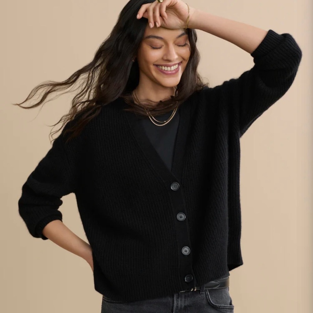 Jenni Kayne 100% Cashmere Cropped Cocoon Button Up Cardigan S
